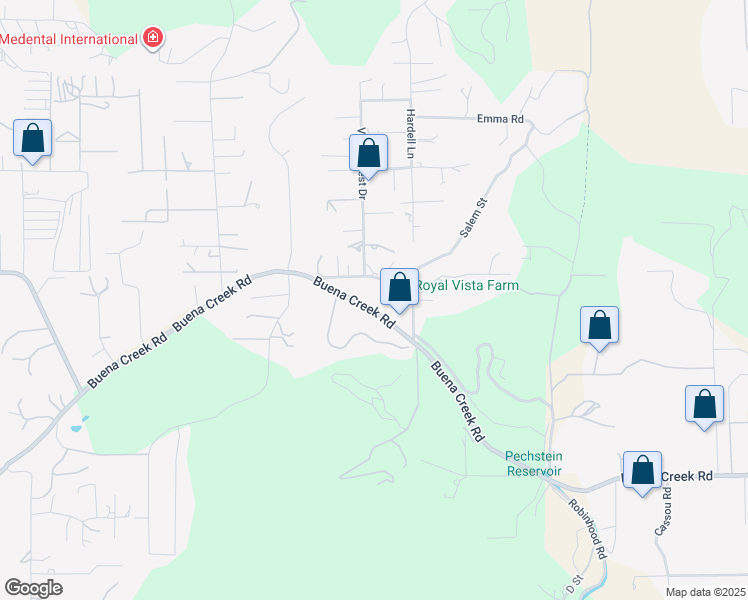 map of restaurants, bars, coffee shops, grocery stores, and more near 3412 Buena Creek Road in Vista