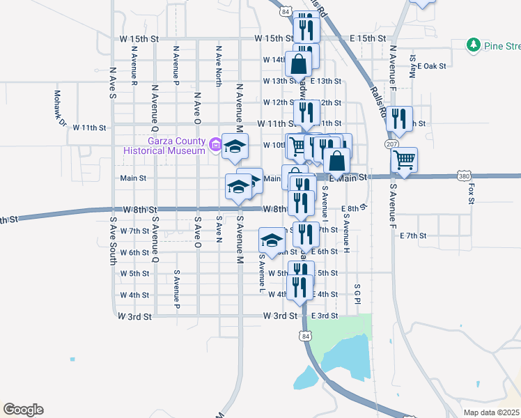 map of restaurants, bars, coffee shops, grocery stores, and more near U.S. 380 in Post