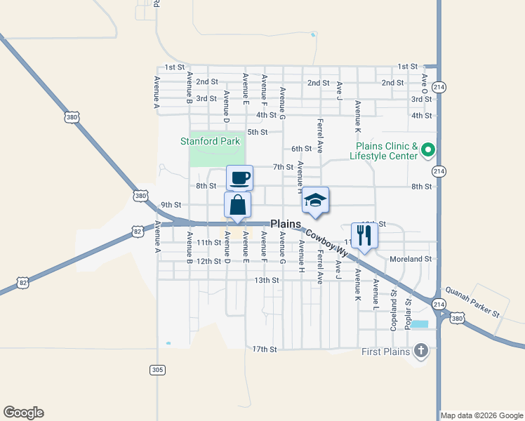 map of restaurants, bars, coffee shops, grocery stores, and more near in Plains