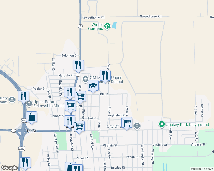 map of restaurants, bars, coffee shops, grocery stores, and more near 915 Price Street in Belzoni