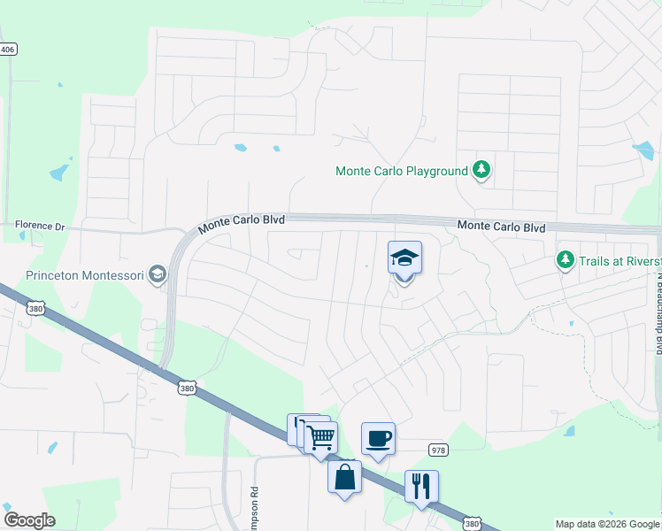 map of restaurants, bars, coffee shops, grocery stores, and more near 2112 Meadow Park Drive in Princeton