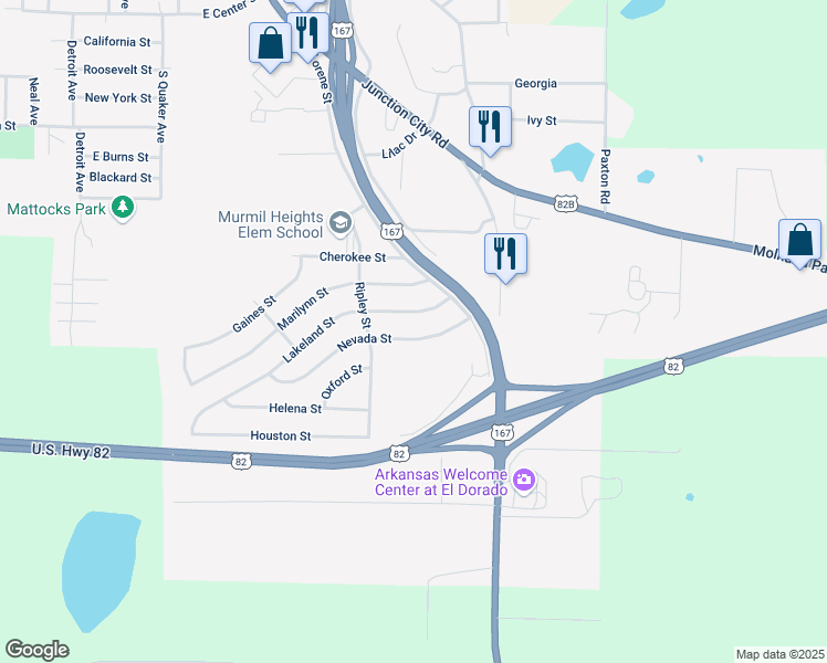 map of restaurants, bars, coffee shops, grocery stores, and more near 2419 Nevada Street in El Dorado