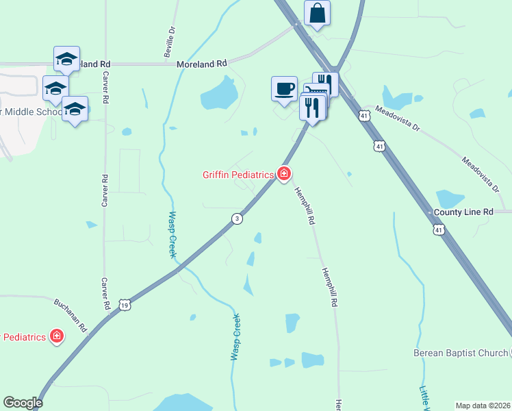 map of restaurants, bars, coffee shops, grocery stores, and more near 1960 Zebulon Road in Griffin