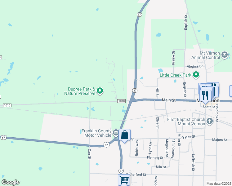 map of restaurants, bars, coffee shops, grocery stores, and more near 25 West Elmwood Drive in Mount Vernon