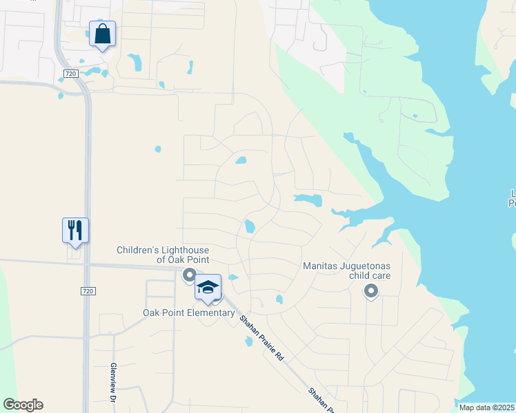 map of restaurants, bars, coffee shops, grocery stores, and more near 4121 Wildridge Boulevard in Oak Point