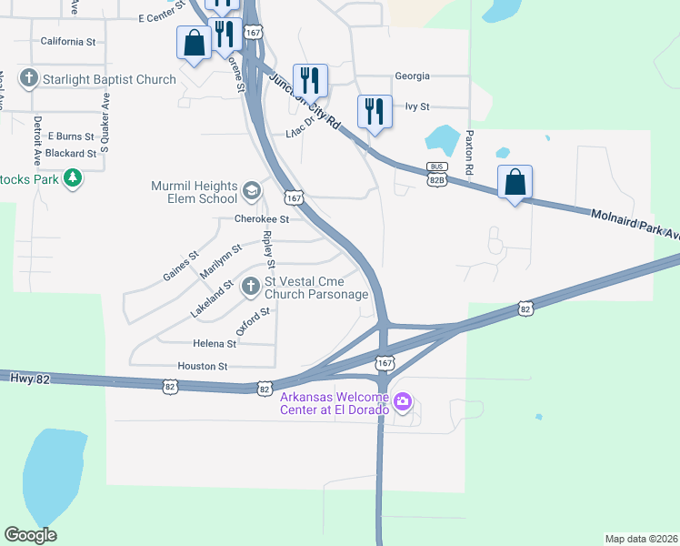 map of restaurants, bars, coffee shops, grocery stores, and more near 2505 Nevada Street in El Dorado