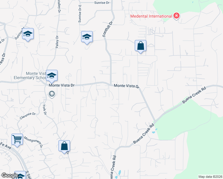 map of restaurants, bars, coffee shops, grocery stores, and more near 2873 Foothill Drive in Vista