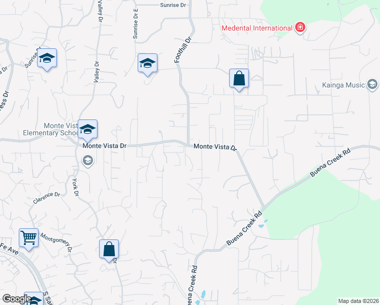 map of restaurants, bars, coffee shops, grocery stores, and more near 2873 Foothill Drive in Vista