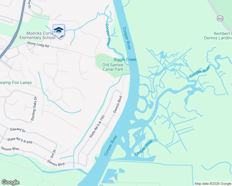 map of restaurants, bars, coffee shops, grocery stores, and more near 1629 State Road S-8-700 in Moncks Corner