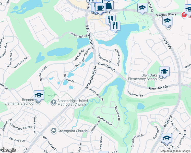 map of restaurants, bars, coffee shops, grocery stores, and more near 6912 Boulder Lake Road in McKinney