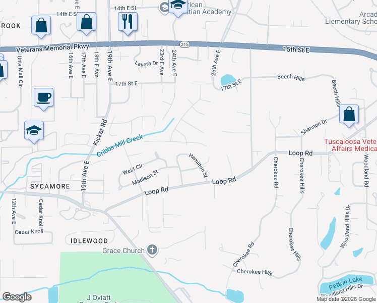 map of restaurants, bars, coffee shops, grocery stores, and more near 42 Coventry in Tuscaloosa