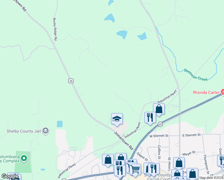map of restaurants, bars, coffee shops, grocery stores, and more near 206 Lee Drive in Columbiana
