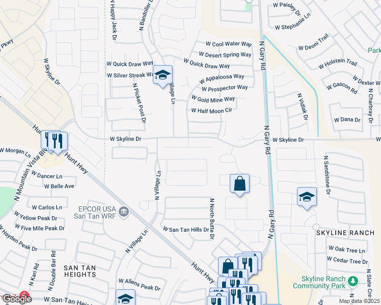 map of restaurants, bars, coffee shops, grocery stores, and more near 2036 West Olivia Drive in San Tan Valley