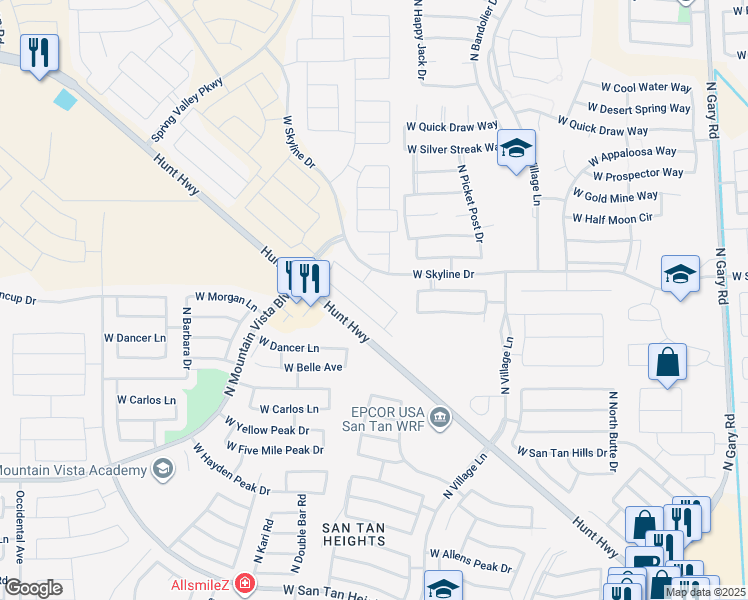 map of restaurants, bars, coffee shops, grocery stores, and more near 2726 West Hunt Highway in Queen Creek