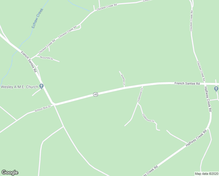 map of restaurants, bars, coffee shops, grocery stores, and more near 3034 French Santee Road in Jamestown