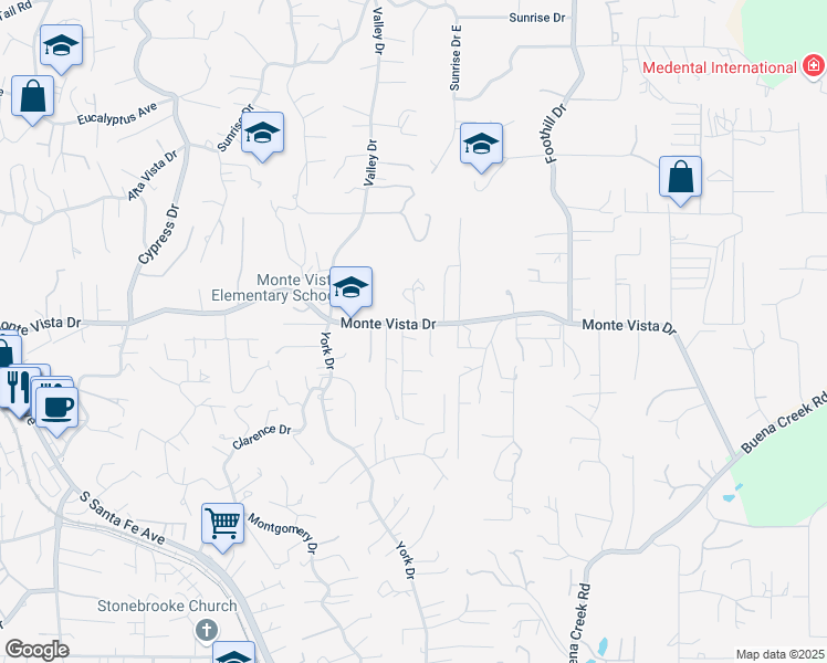 map of restaurants, bars, coffee shops, grocery stores, and more near 1110 Tres Ninos Corte in Vista