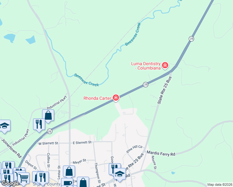 map of restaurants, bars, coffee shops, grocery stores, and more near in Columbiana