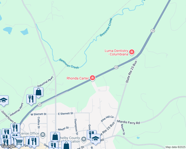map of restaurants, bars, coffee shops, grocery stores, and more near in Columbiana