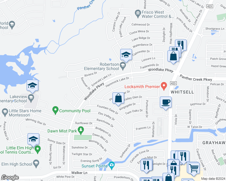 map of restaurants, bars, coffee shops, grocery stores, and more near 2485 Lakebend Dr in Little Elm