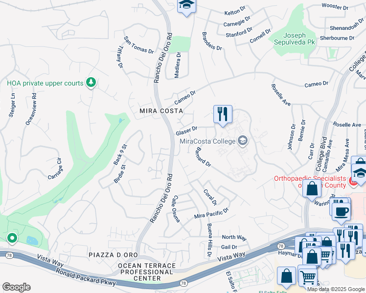 map of restaurants, bars, coffee shops, grocery stores, and more near 2315 Rancho Del Oro Road in Oceanside