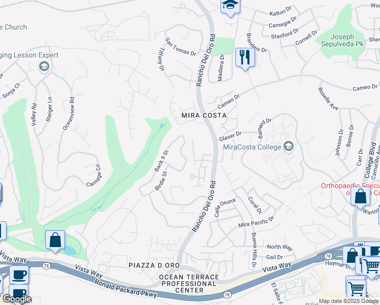 map of restaurants, bars, coffee shops, grocery stores, and more near 2338 Cartegena Way in Oceanside