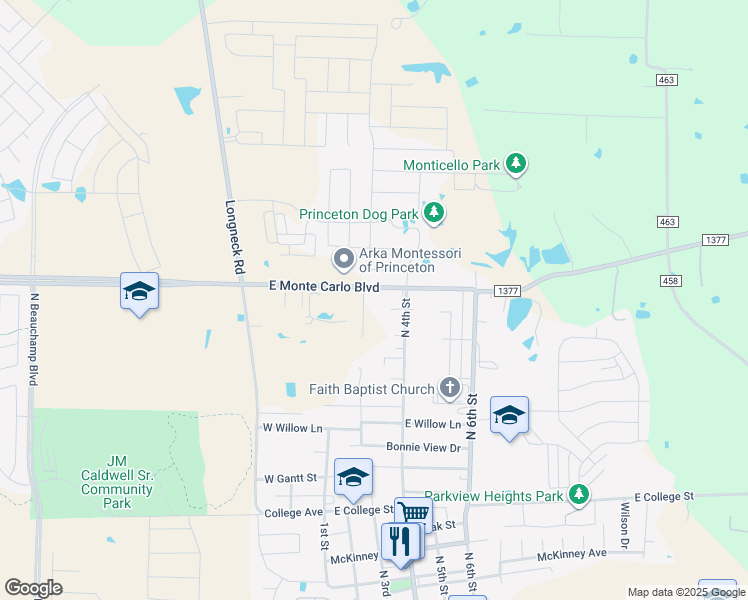 map of restaurants, bars, coffee shops, grocery stores, and more near 325 Monte Carlo Boulevard in Princeton