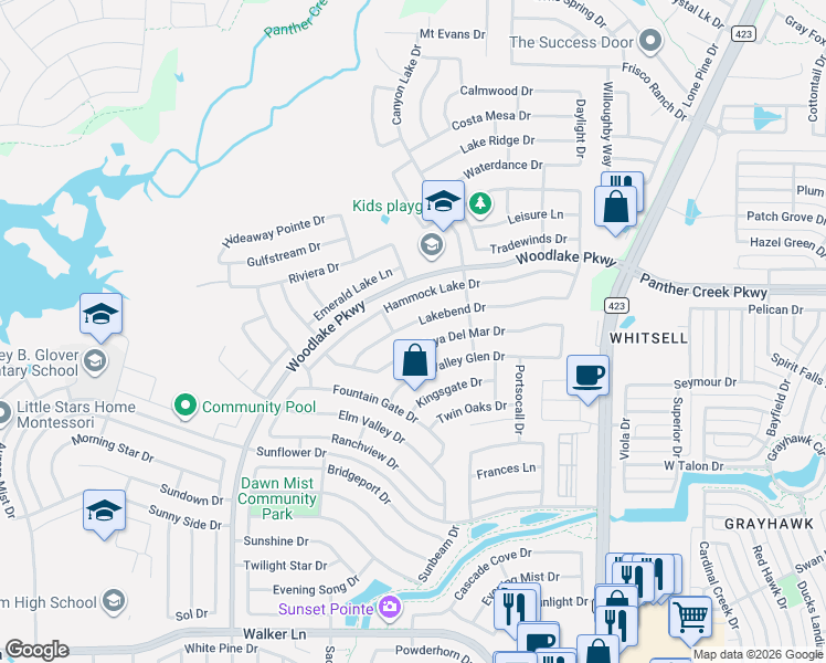 map of restaurants, bars, coffee shops, grocery stores, and more near 2456 Lakebend Drive in Little Elm