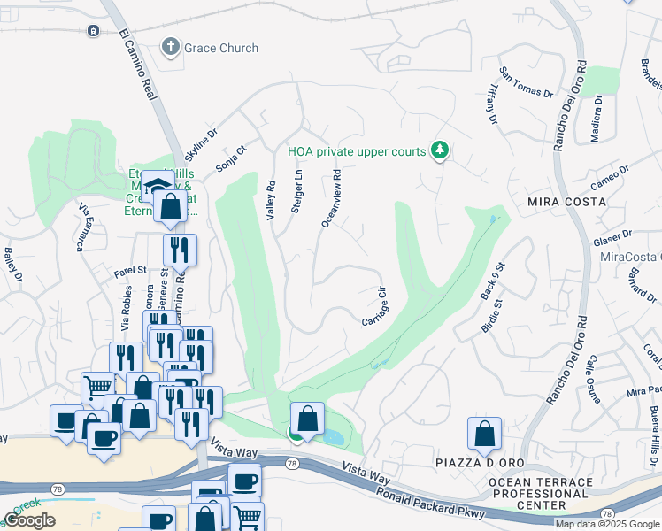 map of restaurants, bars, coffee shops, grocery stores, and more near 2238 Oceanview Road in Oceanside