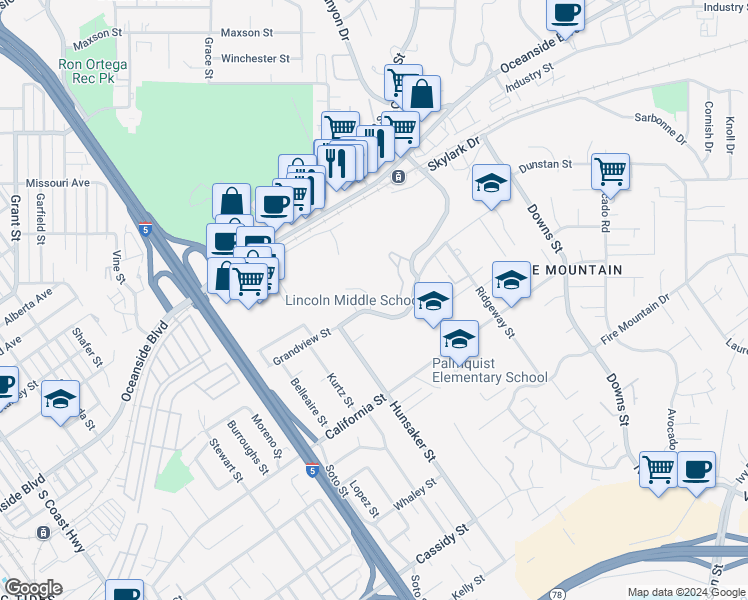 map of restaurants, bars, coffee shops, grocery stores, and more near 1394 Blue Port Way in Oceanside
