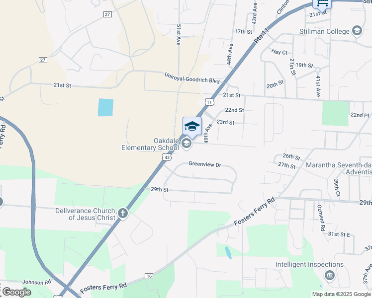 map of restaurants, bars, coffee shops, grocery stores, and more near 5001 Lee Road in Tuscaloosa
