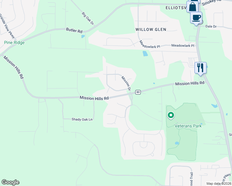 map of restaurants, bars, coffee shops, grocery stores, and more near 109 Old Spanish Trail in Alabaster