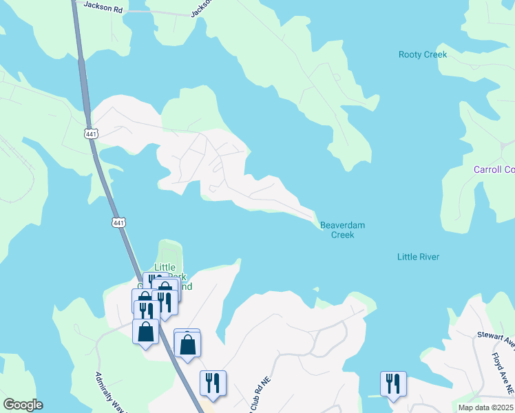 map of restaurants, bars, coffee shops, grocery stores, and more near 182 Mays Road in Milledgeville