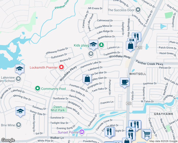 map of restaurants, bars, coffee shops, grocery stores, and more near 2456 Lakebend Drive in Little Elm