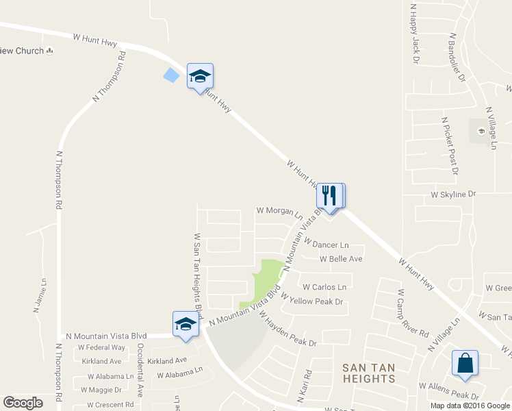 map of restaurants, bars, coffee shops, grocery stores, and more near 3592 West Morgan Lane in Queen Creek