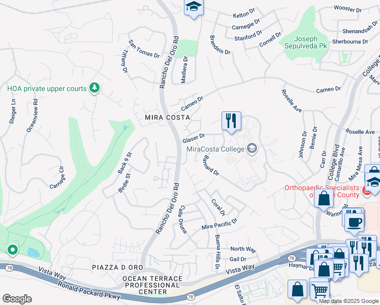 map of restaurants, bars, coffee shops, grocery stores, and more near 2315 Rancho Del Oro Drive in Oceanside