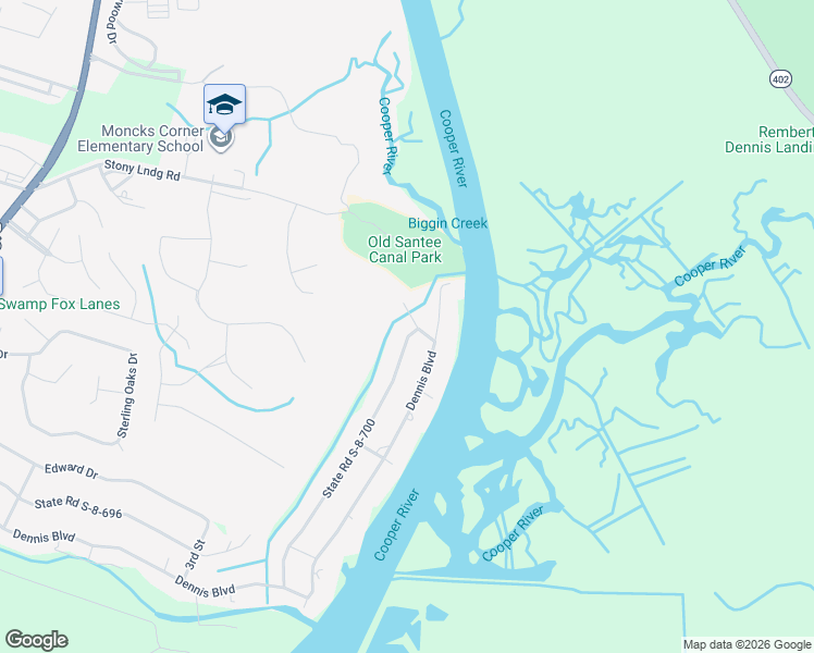 map of restaurants, bars, coffee shops, grocery stores, and more near 1629 State Road S-8-700 in Moncks Corner