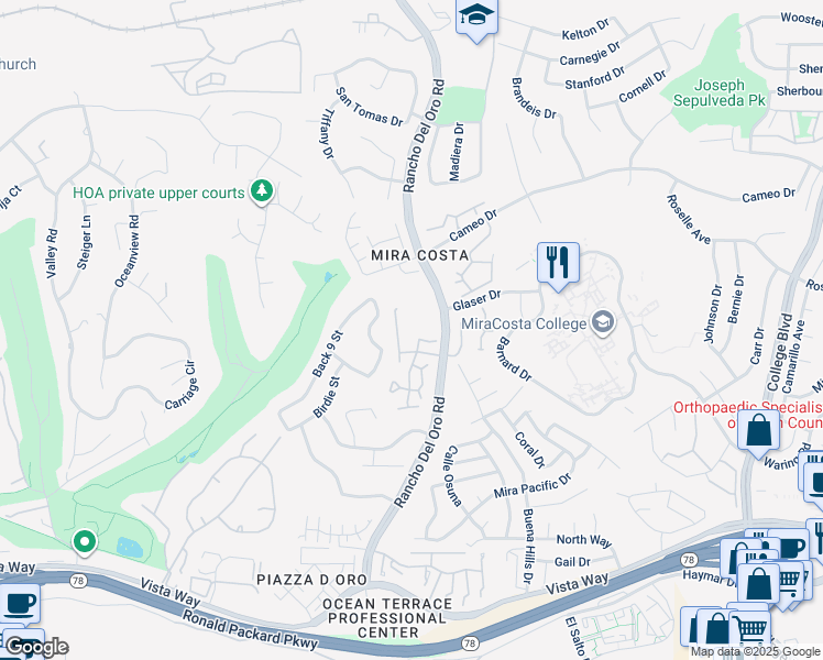 map of restaurants, bars, coffee shops, grocery stores, and more near 3372 Corsica Way in Oceanside