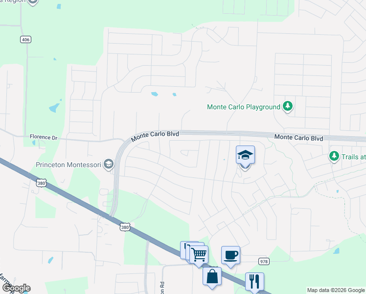 map of restaurants, bars, coffee shops, grocery stores, and more near 1513 Meadow Creek Drive in Princeton