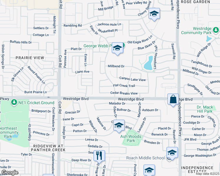 map of restaurants, bars, coffee shops, grocery stores, and more near 10509 Flat Creek Trail in McKinney