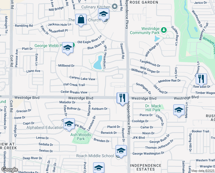 map of restaurants, bars, coffee shops, grocery stores, and more near 1530 Independence Parkway in McKinney