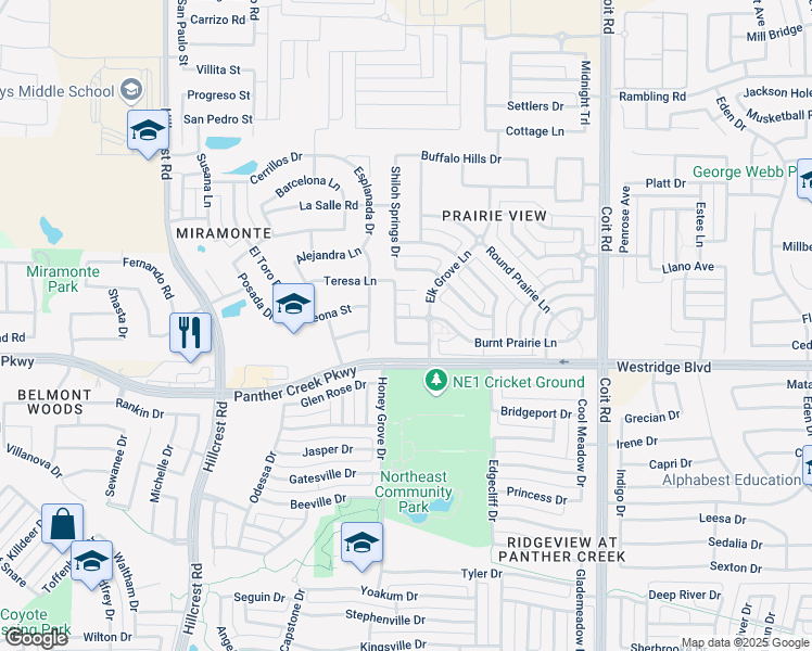 map of restaurants, bars, coffee shops, grocery stores, and more near 11829 Burnt Prairie Lane in Frisco