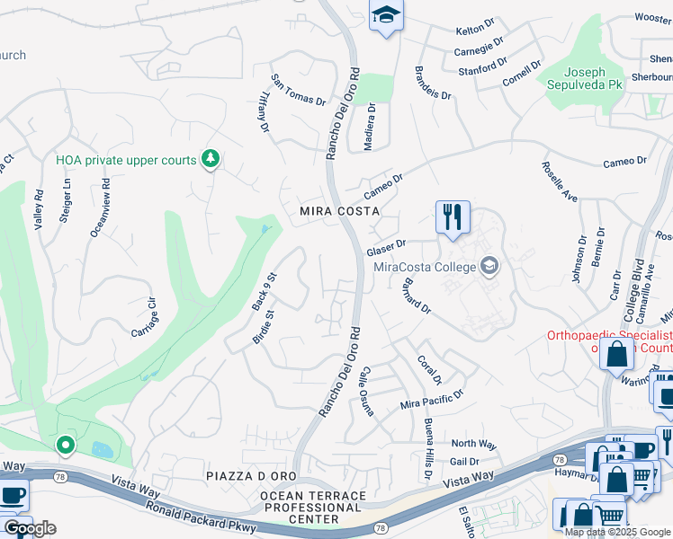 map of restaurants, bars, coffee shops, grocery stores, and more near 3376 Corsica Way in Oceanside