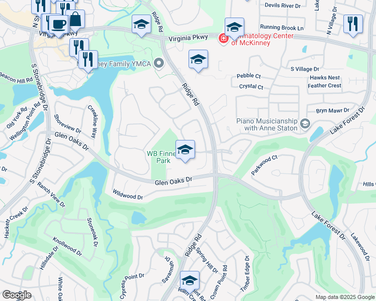 map of restaurants, bars, coffee shops, grocery stores, and more near 6101 Autumn Point Drive in McKinney