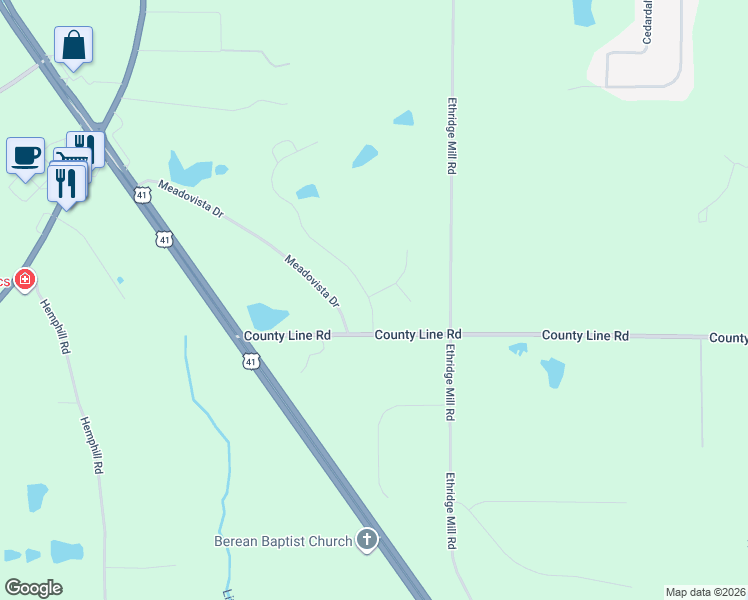 map of restaurants, bars, coffee shops, grocery stores, and more near 1212 White Oak Way in Griffin