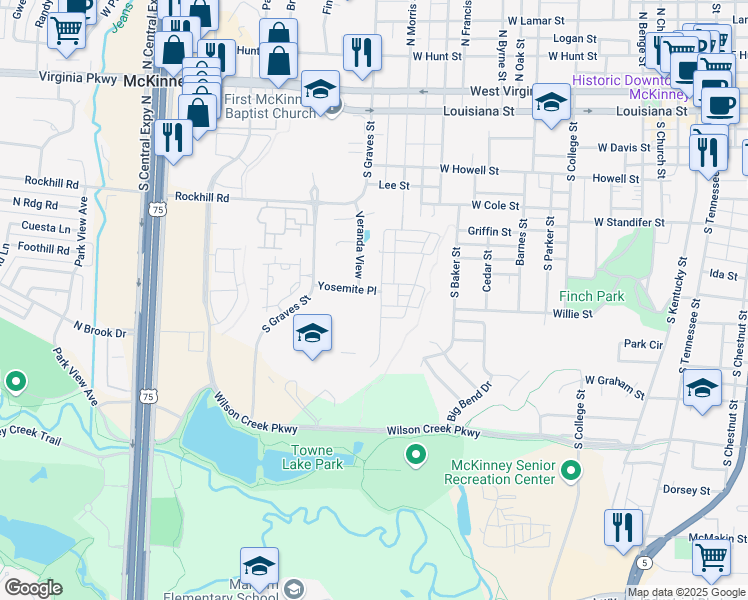 map of restaurants, bars, coffee shops, grocery stores, and more near 904 Chapel Hill Lane in McKinney