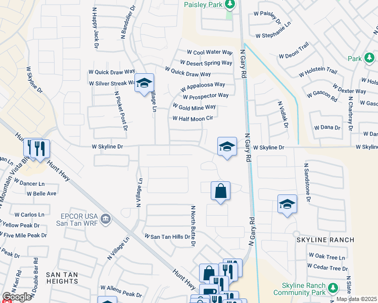 map of restaurants, bars, coffee shops, grocery stores, and more near 1928 West Olivia Drive in San Tan Valley