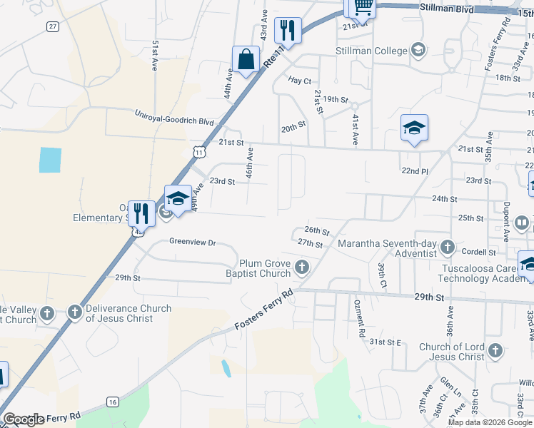 map of restaurants, bars, coffee shops, grocery stores, and more near 4818 25th Street in Tuscaloosa