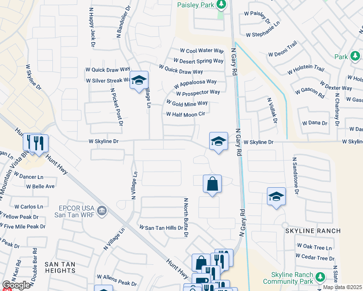 map of restaurants, bars, coffee shops, grocery stores, and more near 1928 West Olivia Drive in San Tan Valley