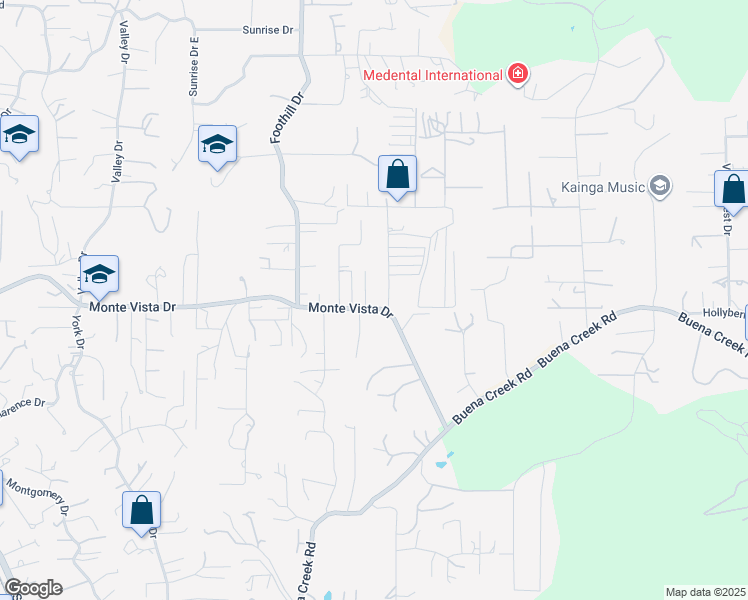 map of restaurants, bars, coffee shops, grocery stores, and more near 2246 Monte Vista Drive in Vista