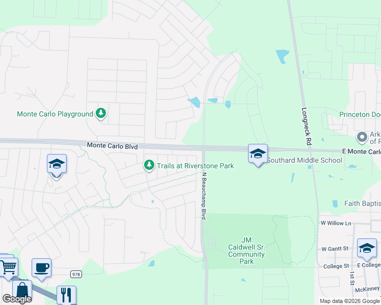 map of restaurants, bars, coffee shops, grocery stores, and more near 804 Platinum Drive in Princeton